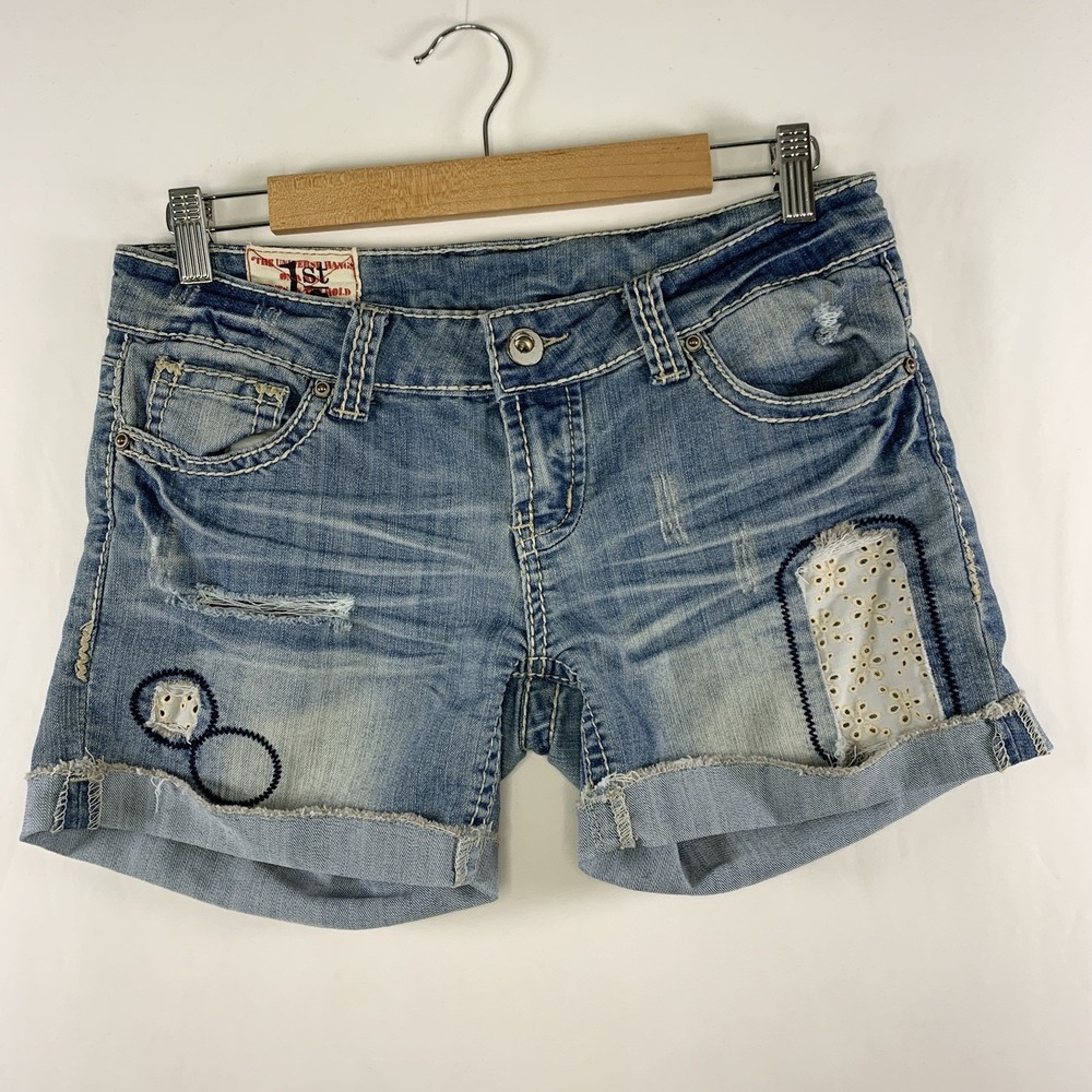VTG First Kiss Womens Y2K Embroidered Boho Shorts Sz 7 Festival Soft Grunge 00s